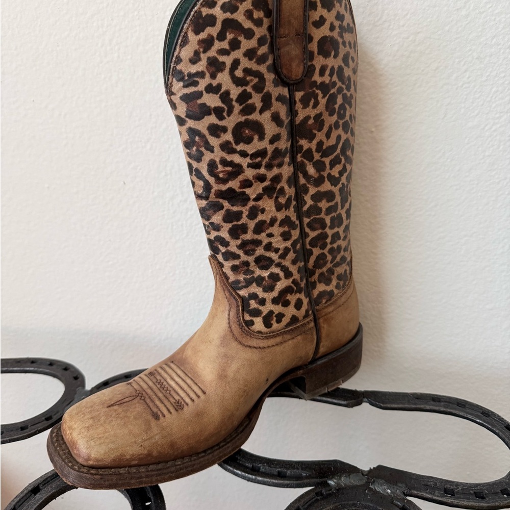 Ariat Tan and Black Leopard Print Heeled Boots